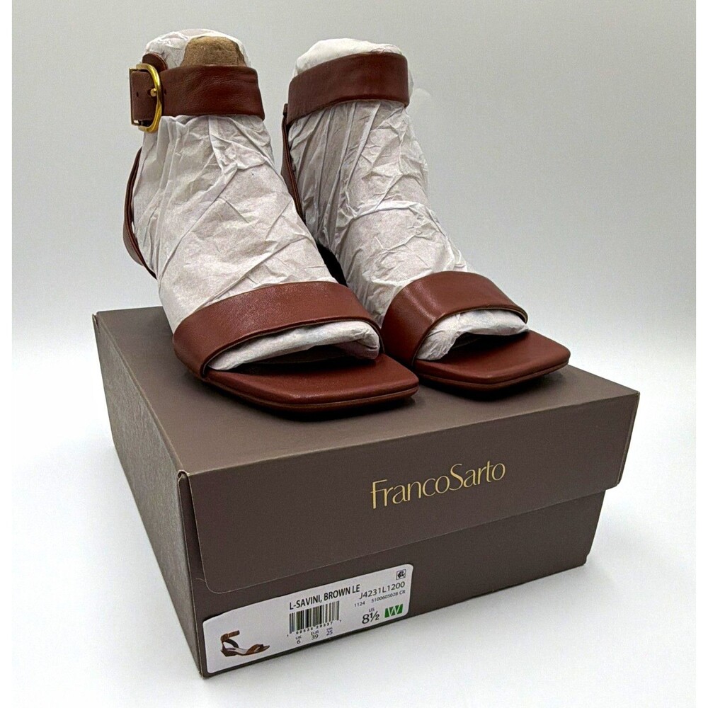 Franco Sarto Savini Brown Leather Ankle Strap Sandals Shoes Size 8.5W NIB
